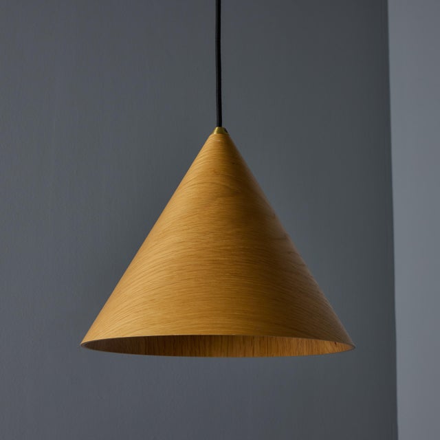 1970s Conical Wooden Pendant Lamp Attributed to Hans Agne Jakobsson Executed in thin bent wood, this vintage conical...