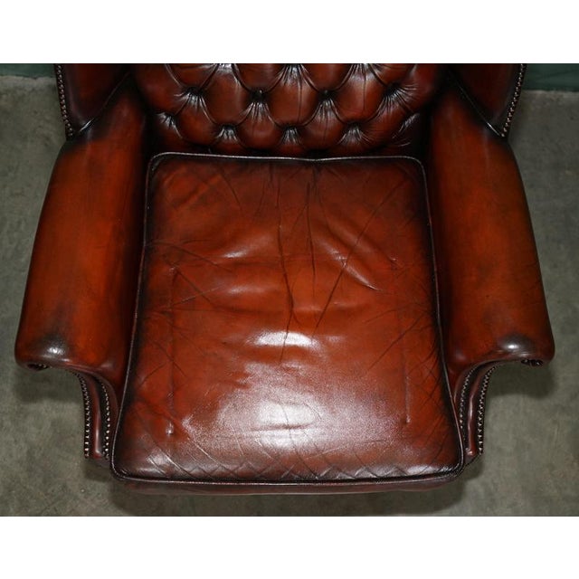 Brown Chesterfield Wingback Swivel Office Chair in Hand-Dyed Leather from Harrods London, 1970s For Sale - Image 8 of 18