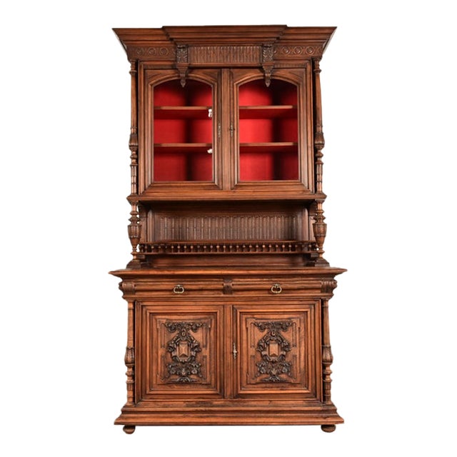 Alexander Roux Style Antique French Renaissance Revival Carved Walnut Sideboard or Bar Cabinet, Circa 1890s For Sale