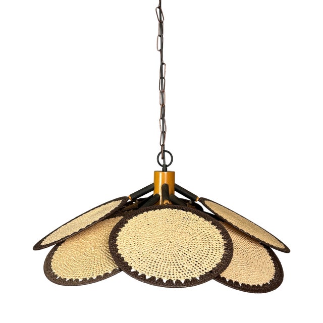 Mid-Century Rattan Fan Pendant Lamp in the style of Ingo Maurer, 1970s For Sale