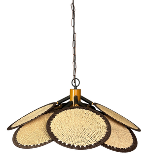 Mid-Century Rattan Fan Pendant Lamp in the style of Ingo Maurer, 1970s