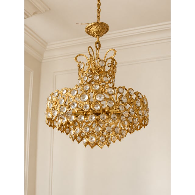 24k Gold-Plated Brass and Crystal Chandelier from Palwa, Germany, 1960s For Sale - Image 11 of 11