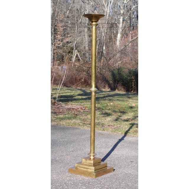 Vintage Mid Century Brass Ceremonial Floor Candlestick Candelabra