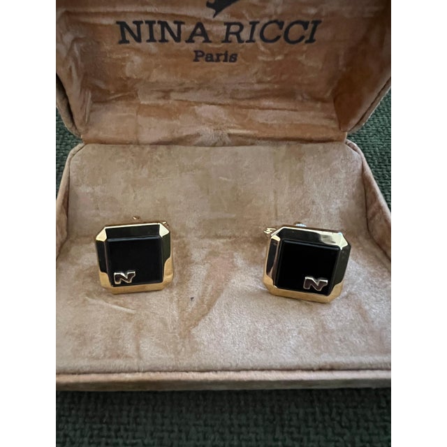 Rare Vintage Nina Ricci Gold & Black Cufflinks Logo Circa "1980" Original Case For Sale - Image 18 of 18