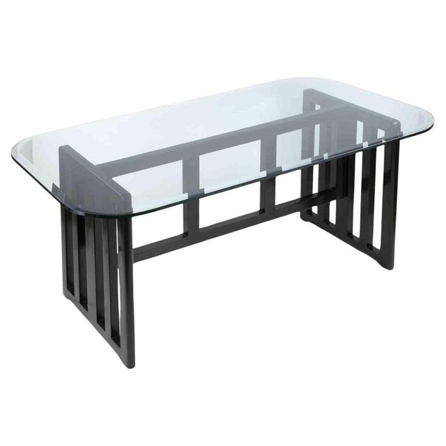 Vintage Art Deco Dining Table in Lacquered Wood and Crystal, Italy, 1970s For Sale - Image 9 of 9