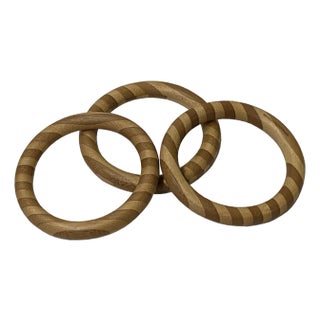 Set 3 Two Wood Tone Striped Pattern Small Bangles Display Decor Art For Sale
