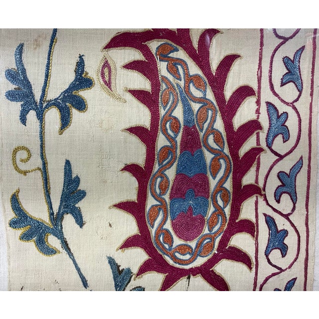 Wood Single 19 Century Antique Suzani Wall Hanging For Sale - Image 7 of 10