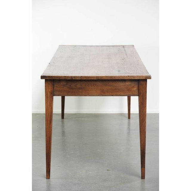 Antique French Pine Dining Table with Oak Base and Practical Drawer, 19th Century For Sale - Image 5 of 12