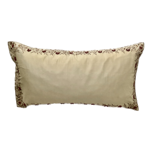 Regency Floral Border Zardosi Embroidered Silk Long Lumbar Pillow Cover