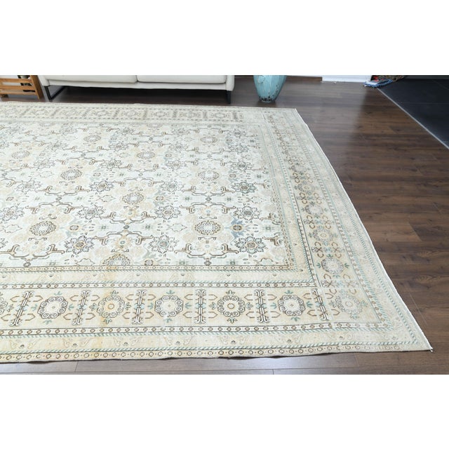 1970s Vintage Persian Handmade Wool Cotton Light Yellow Area Rug For Sale In San Francisco - Image 6 of 11