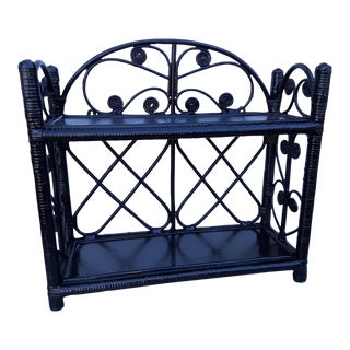 Mid 20th Century Vintage Black Wicker Hanging Shelf For Sale