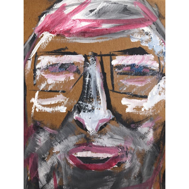 This is a signed portrait painting done in an outsider, folk art, expressionist style. This one looks like a Chassidic...