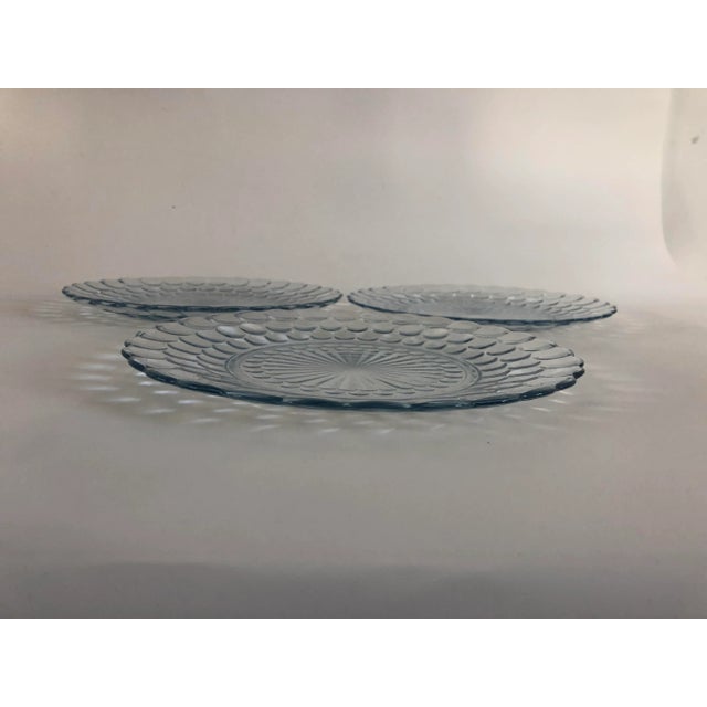 1930’s Depression Ice Blue Glass Bubble Pattern Dinner Plates S/3 For Sale In New York - Image 6 of 6