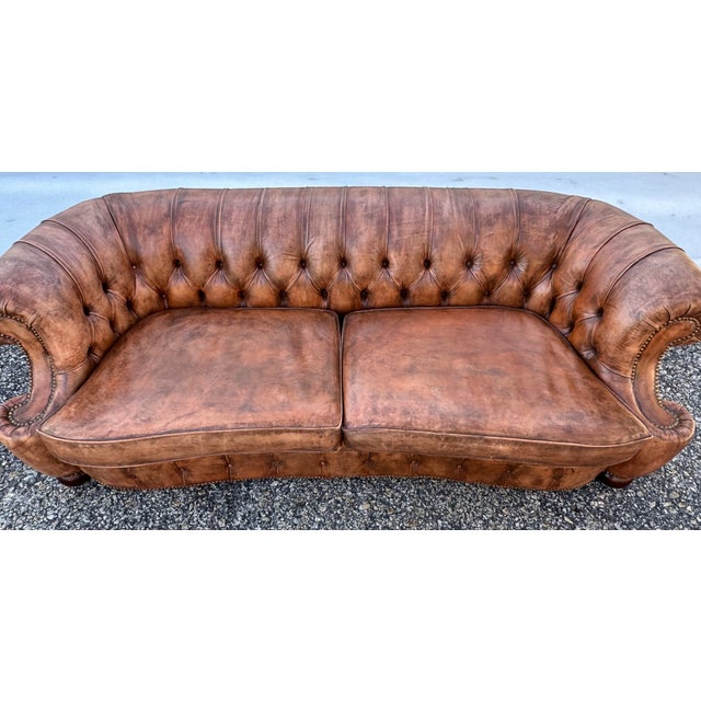 Early 20th Century Vintage English Leather Chesterfield Sofa For Sale - Image 5 of 8