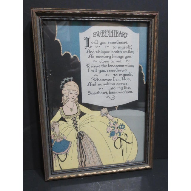 Art Deco poem called Sweetheart. High-style deco fashion print in a Fairy tale illustration of the maiden and lover. Sweet...