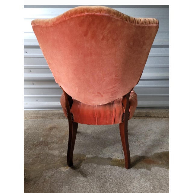 Rustic European Vintage Velvet Side Chair For Sale - Image 3 of 3