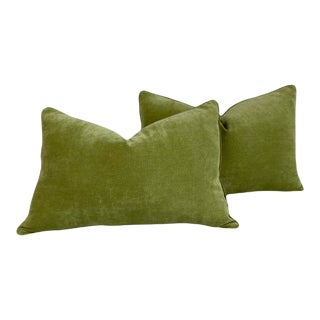 Early 21st Century Sprint Apple Green Velvet Pillows- a Pair For Sale