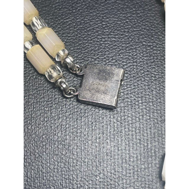 1930s Art Deco Multi Layer Pastel Colored Satin Glass Necklace With Ornate Sterling Silver Push Clasp Art. For Sale In South Bend - Image 6 of 6