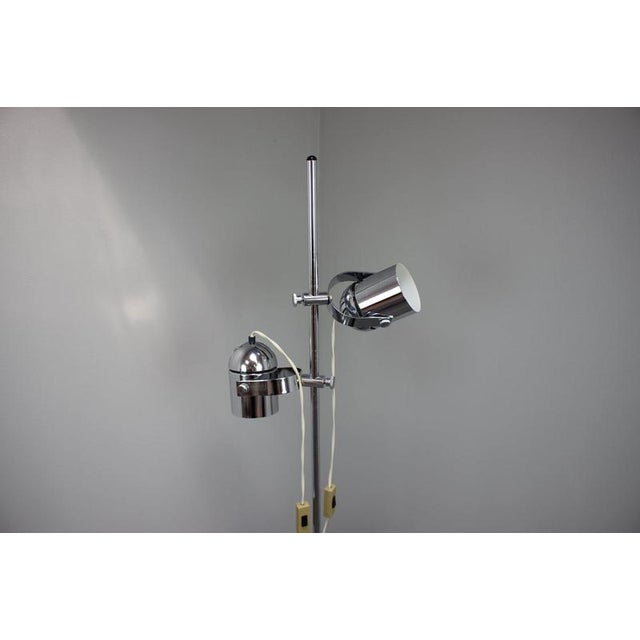 Vintage Adjustable Double Spotlight Floor Lamp in Chrome, Czechoslovakia, 1970s For Sale - Image 3 of 12