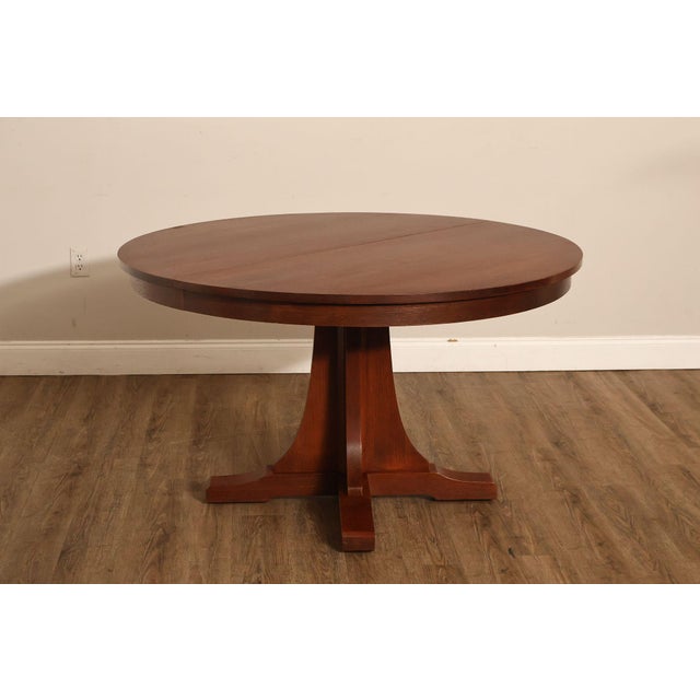 Stickley Mission Collection Round Oak Expandable Dining Table For Sale - Image 14 of 18