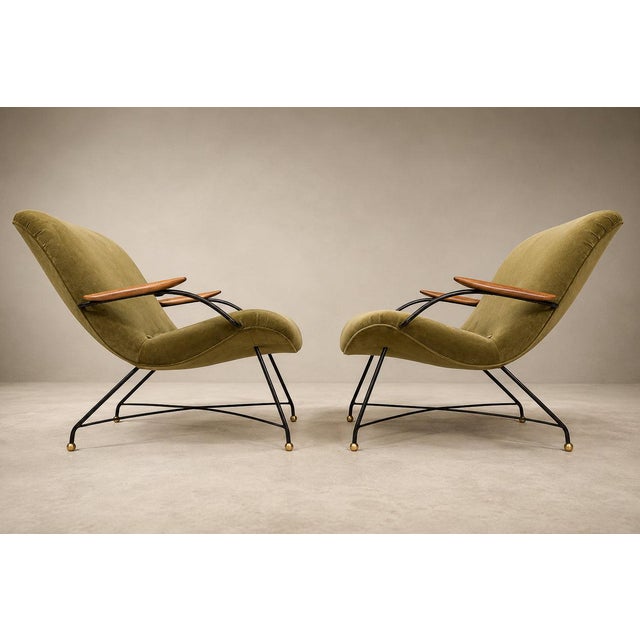 Brazilian Modern Pair of Armchairs in Rosewood, Metal & Velvet by Carlo Hauner, 1950s For Sale - Image 17 of 18