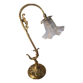 Bronze and Brass Lamp with Molded Opalescent Tulip Shade, 1900s For Sale