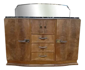 Low Art Deco Sideboard with Mirror and Marble Top