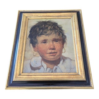 Vintage Pre Mid Century Signed Portrait Painting For Sale
