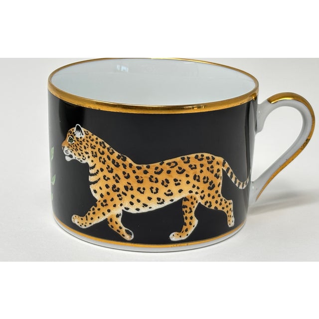 Lynn Chase Jaguar Jungle Porcelain Cup and Saucer With Gold Trim For Sale - Image 13 of 16