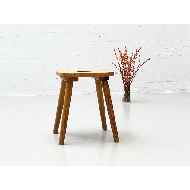 Swiss Wooden Quadripod Stool in Pine For Sale - Image 16 of 16