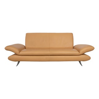 Two-Seater Leather Sofa in Apricot Cream Beige with Manual Function from Koinor Rossini For Sale