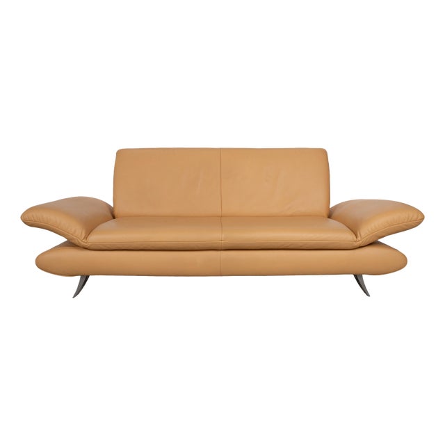 Two-Seater Leather Sofa in Apricot Cream Beige with Manual Function from Koinor Rossini For Sale