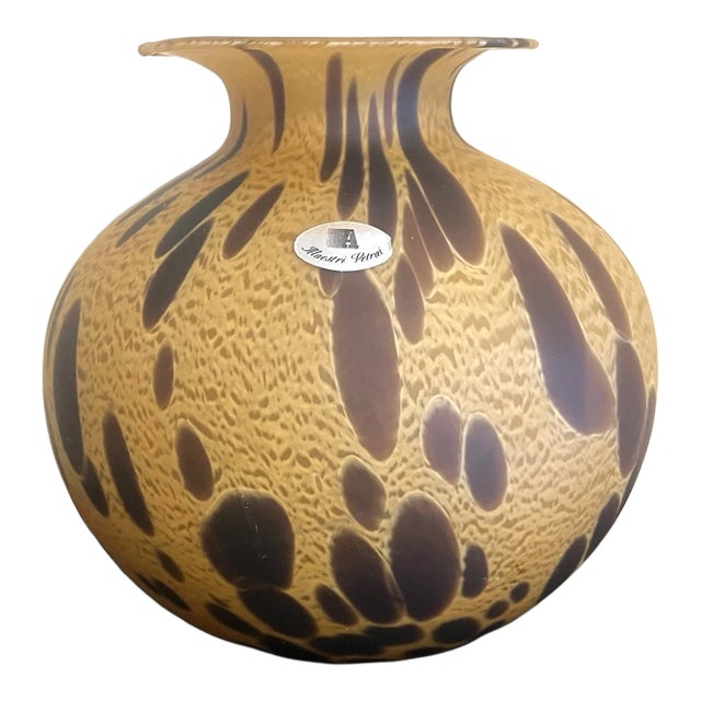 Vintage MCM Maestri Vetrai Italian Art Glass Amber Brown Vase For Sale