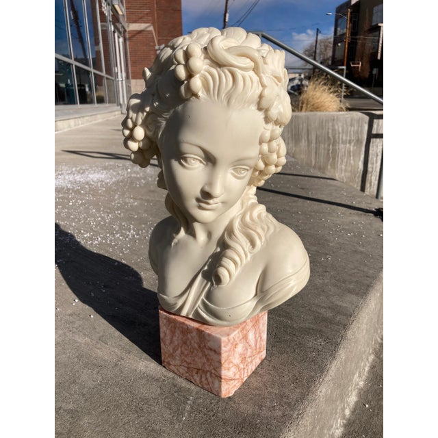 Figurative Bust of 19th Century French Woman on Cube Marble Mount After Grinam Niam Paris For Sale - Image 3 of 13