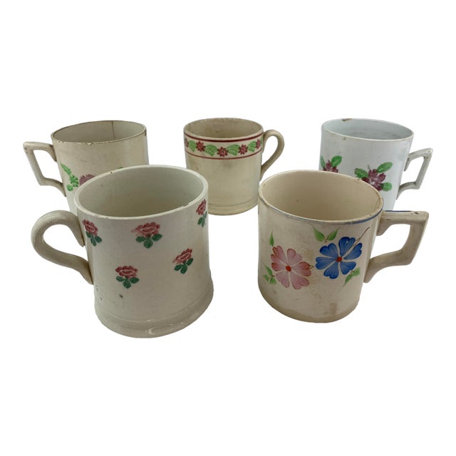 Late 19th Century Hand Painted Mugs - Set of 5 For Sale