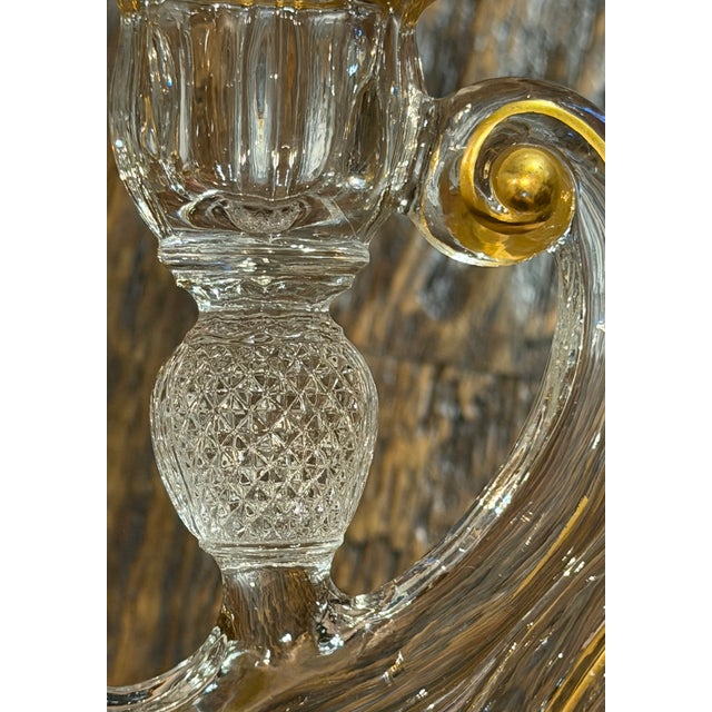 1930s Cambridge Glass Valencia Etched & Gilt 3-Light Candelabra – Pair For Sale - Image 10 of 17