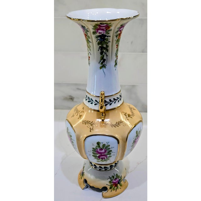 Victorian Richard Klemm Dresden Antique Hand-Painted Floral Porcelain Vase With Gold Gilt Handles, Germany For Sale - Image 3 of 13