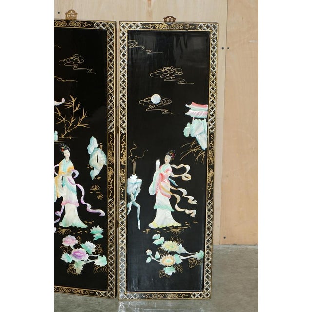 Gold Chinese Soapstone Folding Screen Room Divider, 1920s For Sale - Image 8 of 18