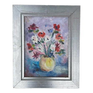 1960s Floral Still Life Framed Oil Painting by Sharon K. Crocetti -