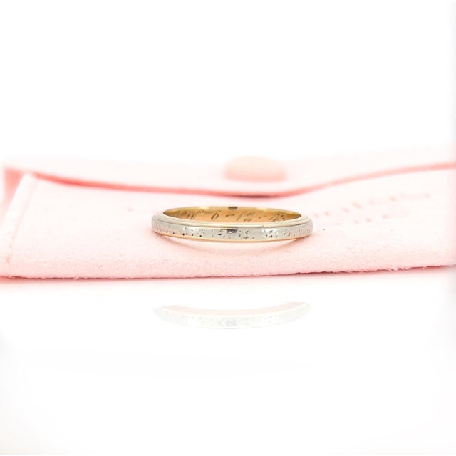 1940s Retro 14k Two Tone Gold Band, Cg & GMW 6-12-43, Size 6.25 For Sale In Los Angeles - Image 6 of 6