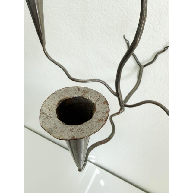 Hand-Forged Metal Wall Sconce Candelabra For Sale - Image 9 of 9