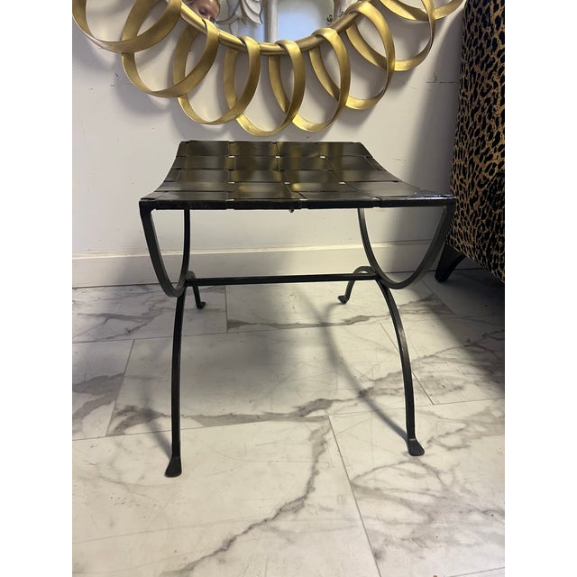 French Vintage Wrought Iron Curule Style Stool For Sale - Image 3 of 8