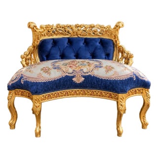 1980s French Artisan Louis XVI Blue Beech Settee For Sale