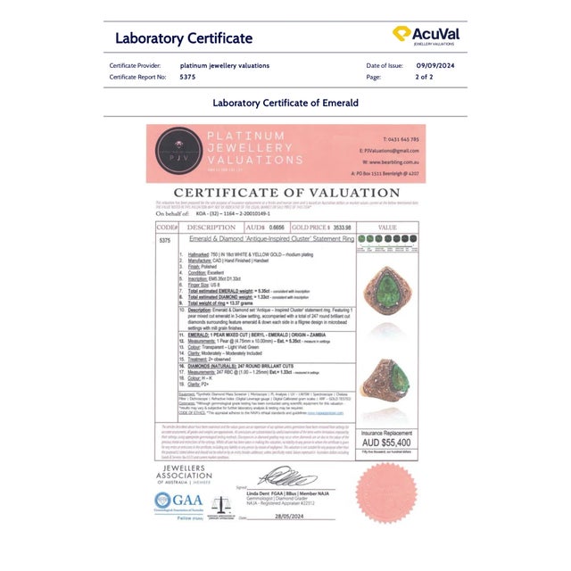 Metal Bespoke 18ct White & Yellow Gold Emerald & Diamond Dress Ring 6.68ct For Sale - Image 7 of 8