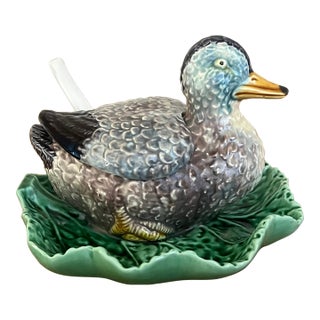 Bordallo Pinheiro Figural Lidded Duck For Sale
