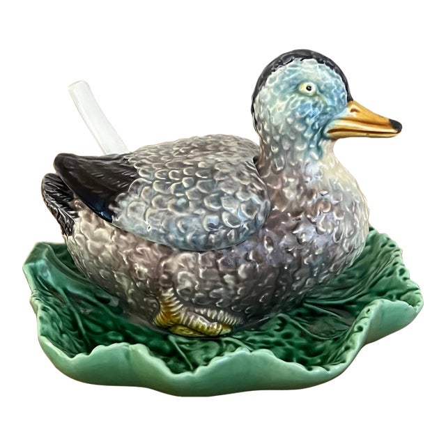 Bordallo Pinheiro Figural Lidded Duck For Sale