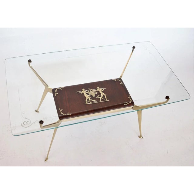 Italian Coffee Table in Brass and Mahogany, 1950s For Sale - Image 15 of 18