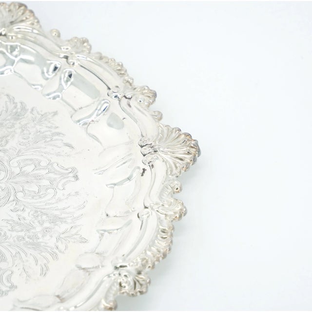 Mid 20th Century English Sheffield Silver Plate / Engraved Interior Round Serving Tray For Sale - Image 5 of 9