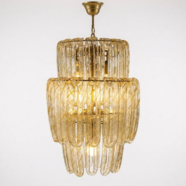 La Murrina Murano 1960s Elegant Italian Murano Glass Chandelier, Mid-Century Golden Hand-Blown & Unique Statement Piece For Sale - Image 4 of 6