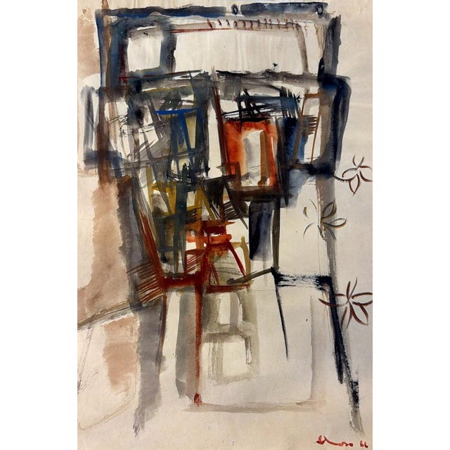 Mid 20th Century Italian Mirror Frame With Abstract Drawing on Textured Paper, Signed and Dated For Sale - Image 12 of 18